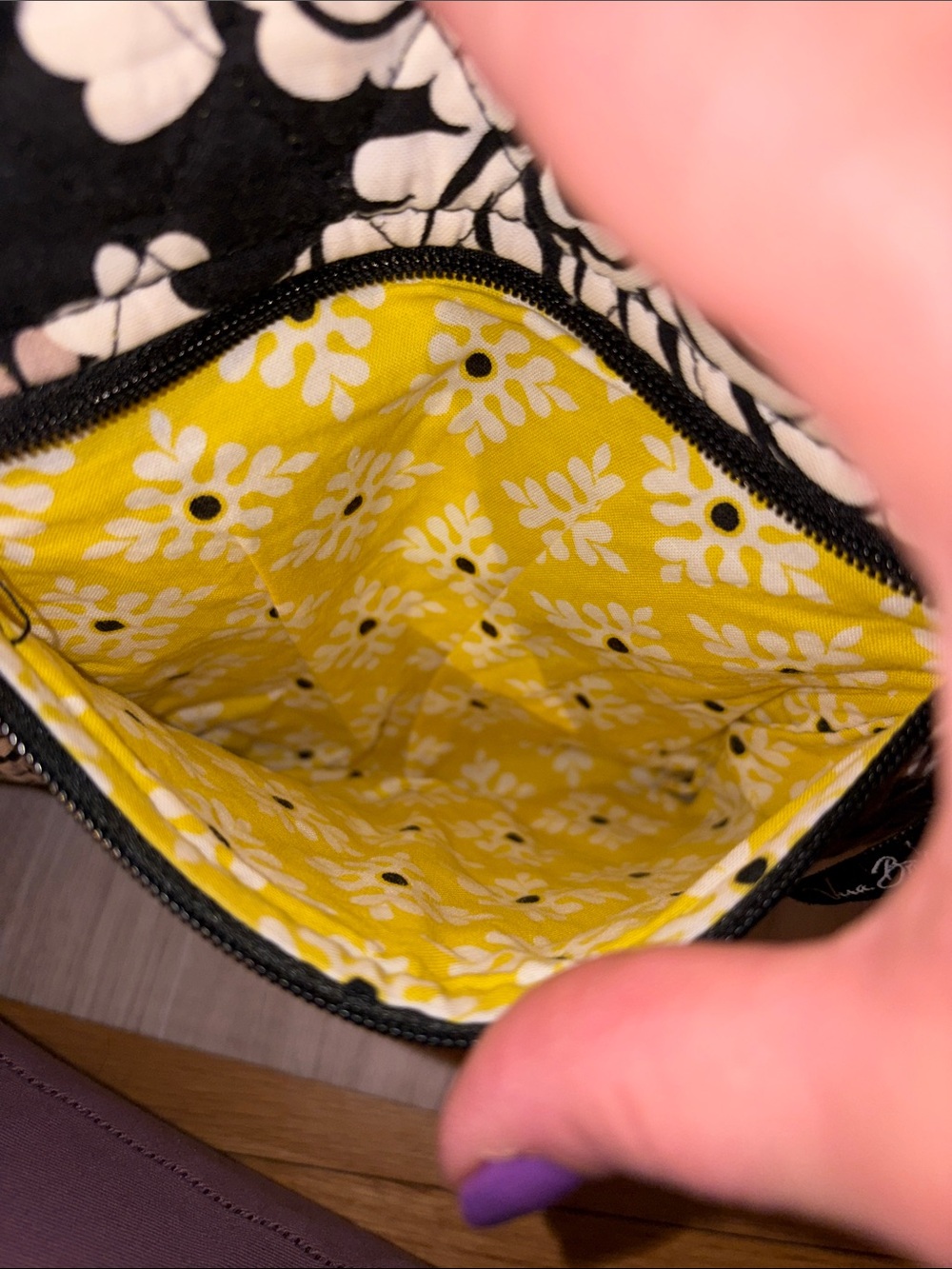 Vera Bradley Black, Yellow & Cream Floral Quilted Crossbody Bag - Picture 7 of 9